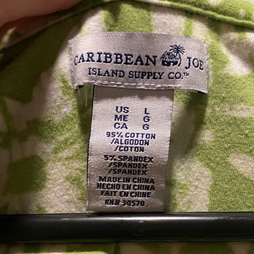 Tropical Ruched Side Top Green Floral Vacation Beachy Shirt Large - Picture 2 of 4